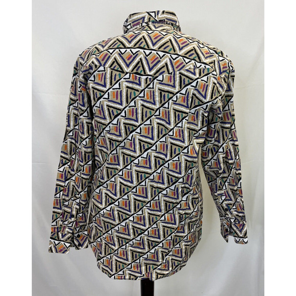 Vintage Lone Roo by Roper Western Shirt Long Sleeve Geometric Print FS Charity - Picture 3 of 12